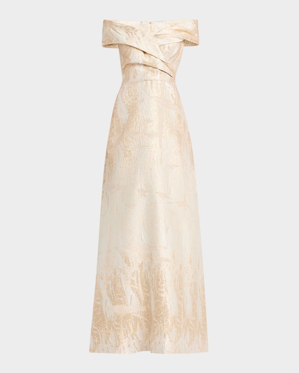 Off-Shoulder Metallic Jacquard Gown
